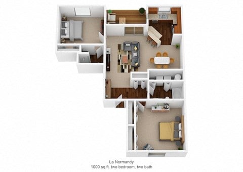 Floor plan for 2 beds, 2 baths, 928 sqft